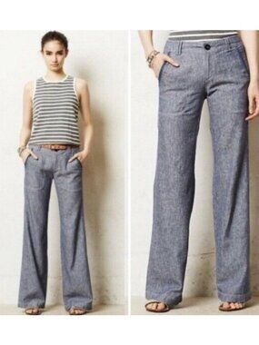 Anthropologie Pilcro Wide Leg Cotton Linen Blend 4 Blue Pants